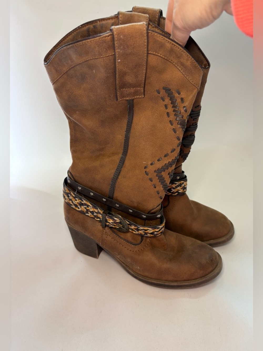 Sugar Sierra Women's Brown Western Boots with Braided Strap Size 9‎
